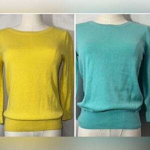 Banana Republic Bright Yellow and Aqua Crew Neck Sweater Duo